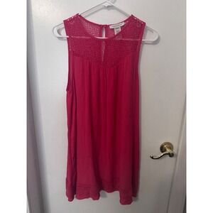Purple Snow Pink Crochet Lace Yoke Sleeveless Rayon Shift Dress Womens Medium